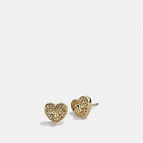 COACH Twinkling Heart Stud Earrings Gold - Picture 1 of 2